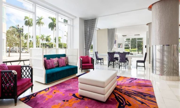 Lobby and coworking lounge at YVE Hotel Miami.