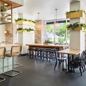 Dining area perfect for coworking at YVE Hotel Miami.