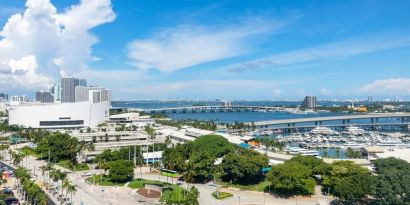 City view from day use room at YVE Hotel Miami.