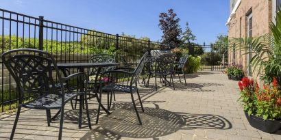 Outdoor patio at Holiday Inn Express & Suites North Bay.