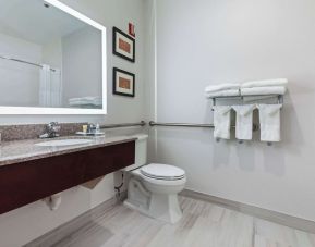 Guest bathroom with shower at Comfort Suites Lombard - Addison.