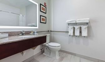 Guest bathroom with shower at Comfort Suites Lombard - Addison.