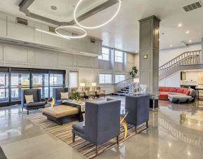 Lobby and coworking lounge at Radisson Hotel Salt Lake City Airport.