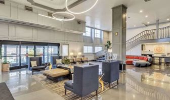 Lobby and coworking lounge at Radisson Hotel Salt Lake City Airport.