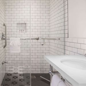 Guest bathroom with shower at Hollywood Hotel.