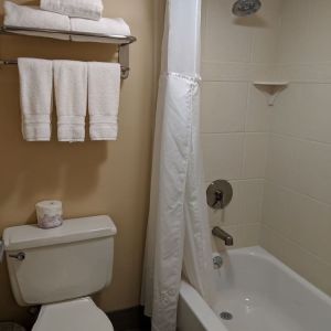 Guest bathroom with shower and tub at Best Western Braintree.