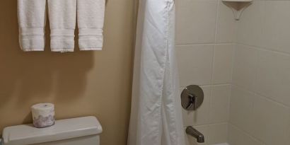 Guest bathroom with shower and tub at Best Western Braintree.