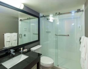 Guest bathroom with shower at Comfort Inn Corner Brook.