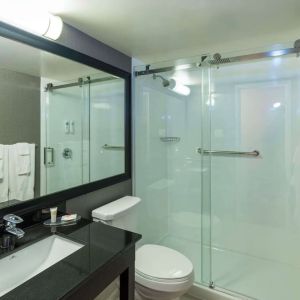 Guest bathroom with shower at Comfort Inn Corner Brook.