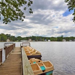 Paddle boats in lake at Sturbridge Host Hotel.