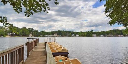 Paddle boats in lake at Sturbridge Host Hotel.