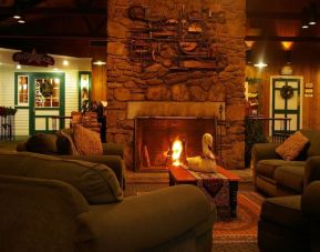 Lobby and coworking lounge at Sturbridge Host Hotel.