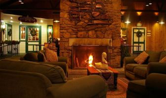 Lobby and coworking lounge at Sturbridge Host Hotel.