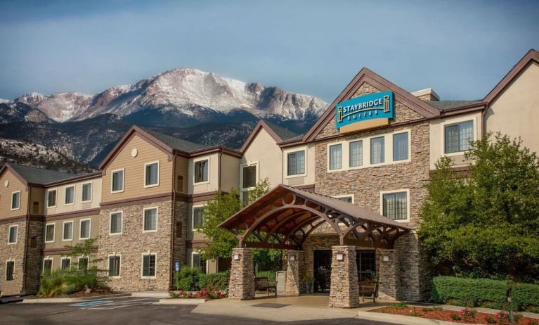 Hotel exterior at Staybridge Suites.