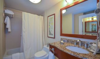 Guest bathroom with shower and tub at San Carlos Hotel.