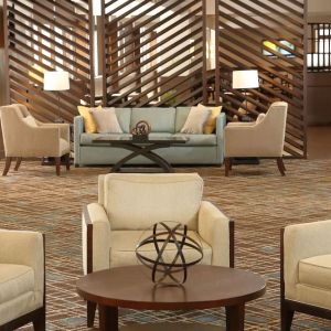 Lobby and coworking lounge at DoubleTree By Hilton Westborough.