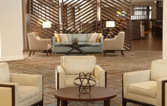 Lobby and coworking lounge at DoubleTree By Hilton Westborough.