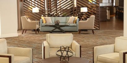 Lobby and coworking lounge at DoubleTree By Hilton Westborough.