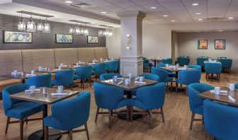 Dining area perfect for coworking at DoubleTree By Hilton Westborough.