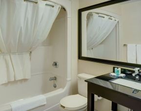 Guest bathroom with tub and free toiletries at Comfort Inn Prince Albert.