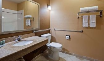 Guest bathroom with shower at Best Western Granbury Inn & Suites.