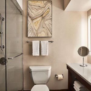 Guest bathroom with shower at The Westin SFO Airport.