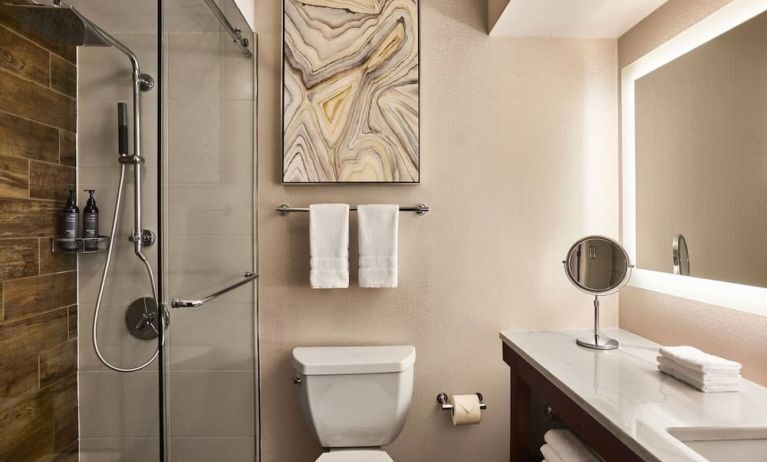 Guest bathroom with shower at The Westin SFO Airport.