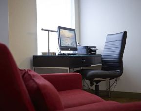 Lobby workspace with computer, printer and ergonomic chair at Comfort Inn Orillia.