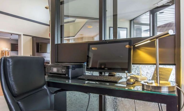 Business center with computer, printer and ergonomic chair at Comfort Inn New Glasgow.