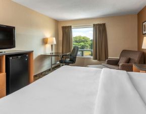 Day use room with TV, sofa, workdesk and private bathroom at Comfort Inn Chicoutimi.