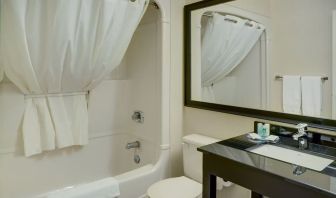 Guest bathroom with tub and free toiletries at Comfort Inn Alma.