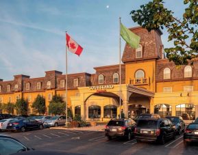 Hotel entrance and parking area at Courtyard By Marriott Waterloo St. Jacobs.