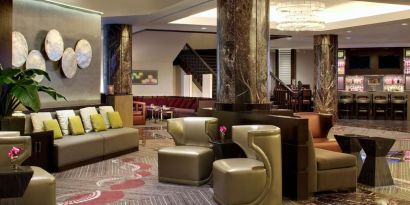 Lobby and coworking lounge at Hyatt Regency Boston.