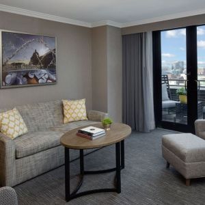 Living area and balcony at Hyatt Regency Boston.