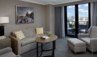 Living area and balcony at Hyatt Regency Boston.