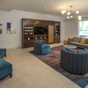 Comfortable lobby lounge perfect for co-working at Holiday Inn Conference Center Edmonton South.