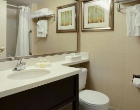 Guest bathroom with showers and free toiletries at Holiday Inn Conference Center Edmonton South.