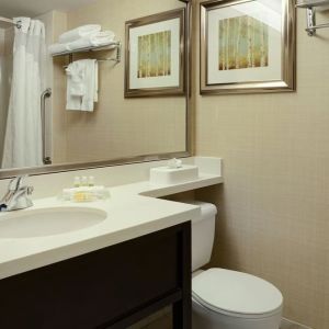 Guest bathroom with showers and free toiletries at Holiday Inn Conference Center Edmonton South.