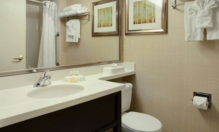 Guest bathroom with showers and free toiletries at Holiday Inn Conference Center Edmonton South.