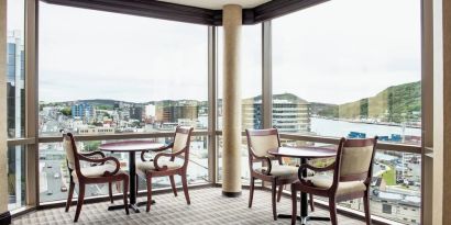 Beautiful sitting area with city view at Delta St. John's Hotel & Conference Center.