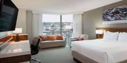 Day use room with sofas and work desk at Delta St. John's Hotel & Conference Center.