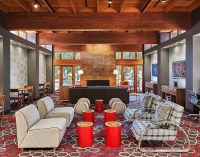 Lobby and coworking lounge at Four Points By Sheraton Salt Lake City Airport.