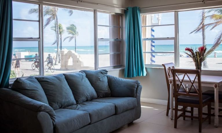 Living area inside day use room at Riptide Hotel.