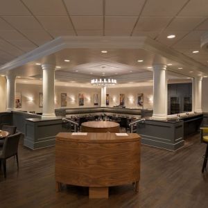 Dining area perfect for coworking at Crowne Plaza Englewood.