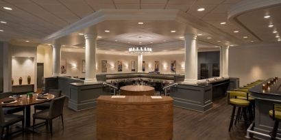 Dining area perfect for coworking at Crowne Plaza Englewood.