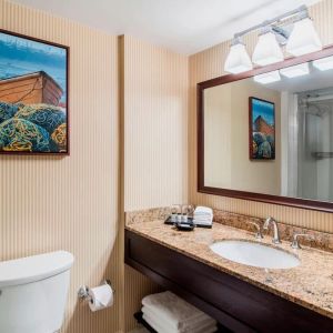 Guest bathroom with shower and free toiletries at Sheraton Hotel Newfoundland.