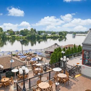 Beautiful hotel terrace with lounge sitting at Holiday Inn Peterborough-Waterfront.