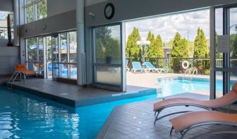 Combined indoor and outdoor pool at Holiday Inn Peterborough-Waterfront.