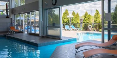 Combined indoor and outdoor pool at Holiday Inn Peterborough-Waterfront.