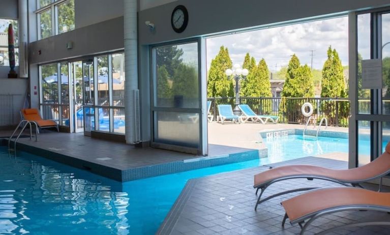 Combined indoor and outdoor pool at Holiday Inn Peterborough-Waterfront.